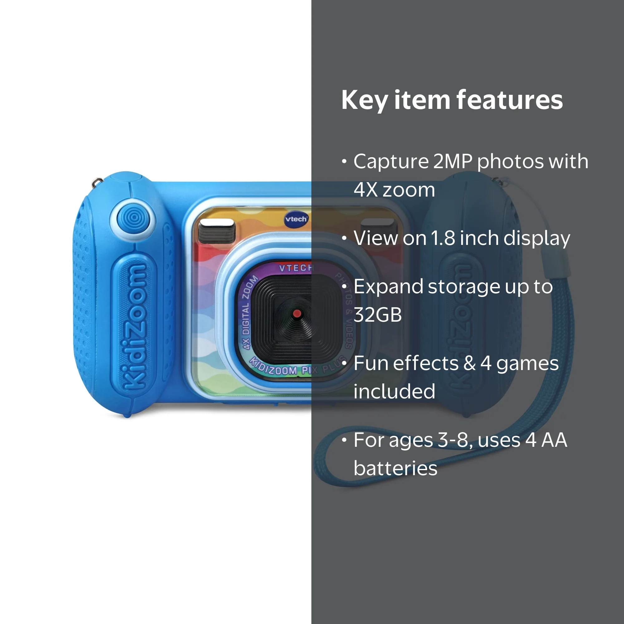 VTech, KidiZoom Camera Pix Plus, 2.0 MP with Accessories, Blue