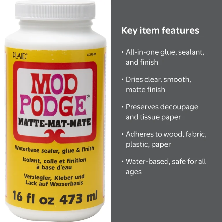 Mod Podge, Matte Finish, 16 fl oz, Clear, All-in-One Sealer and