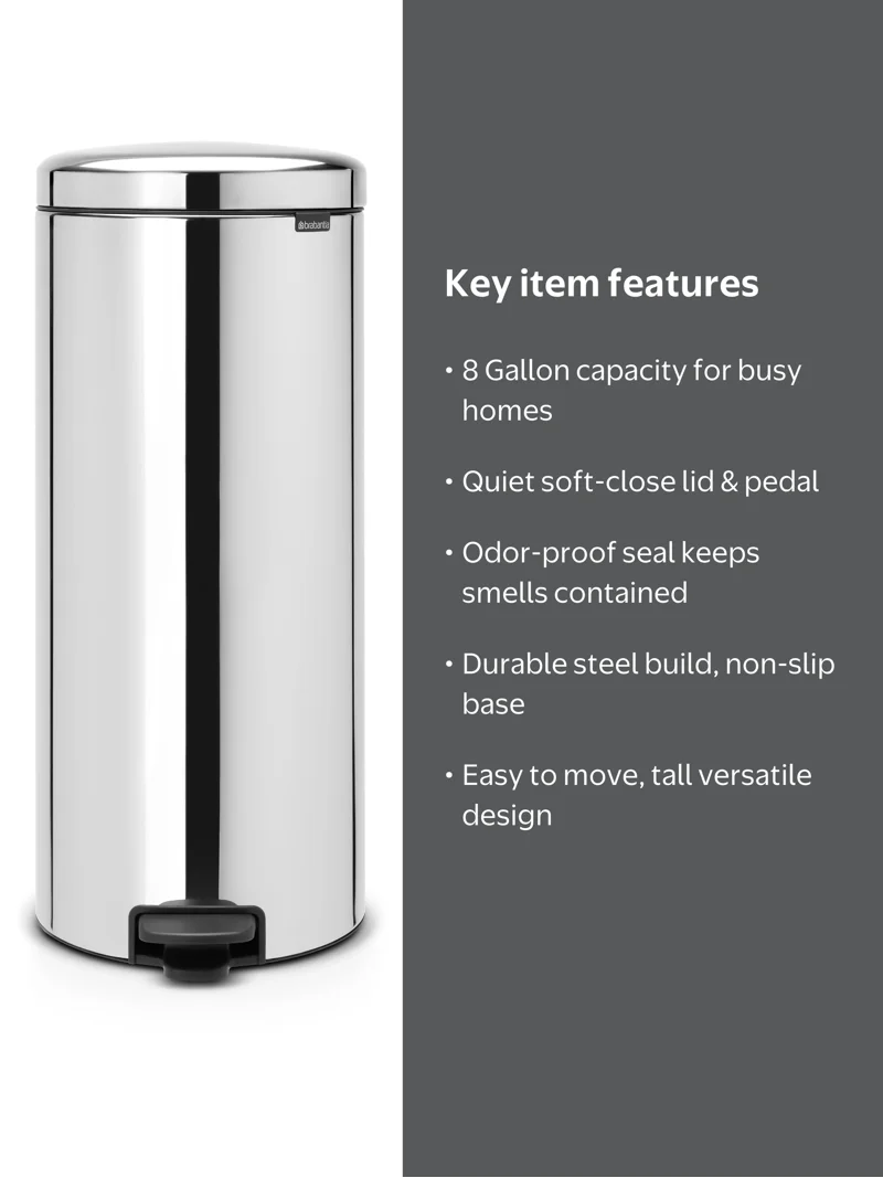 新品TNR-M4G2x1本TC-C3BK2x1本TC-C3BC2x1計3本セット Brabantia Trash Can Newicon, 8 Gallon / 30L Brilliant Steel