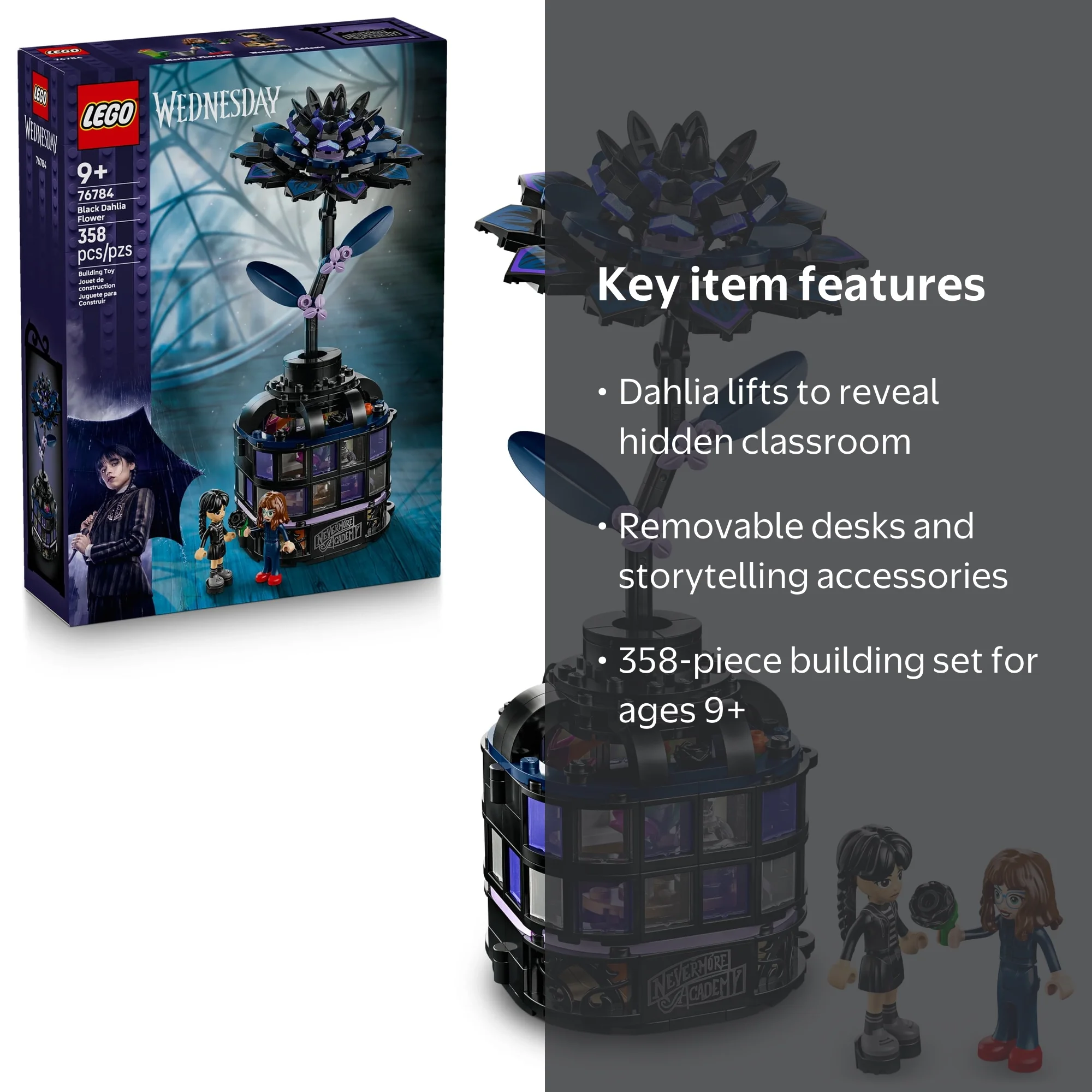 LEGO Wednesday Black Dahlia Flower Building Toy - Pretend Play Set