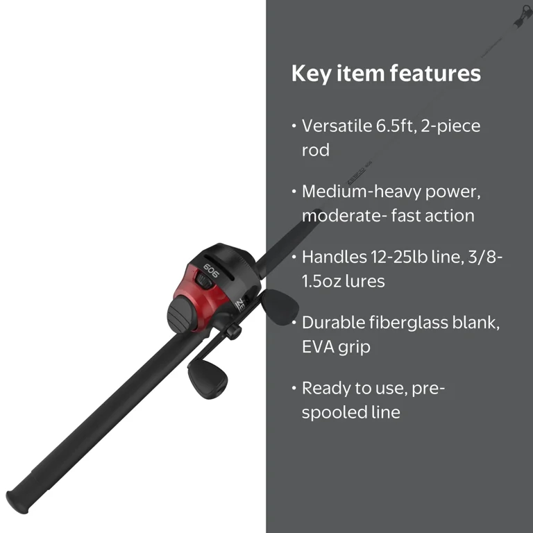 Zebco 606 Spincast Reel & Fishing Rod Combo, 6'6