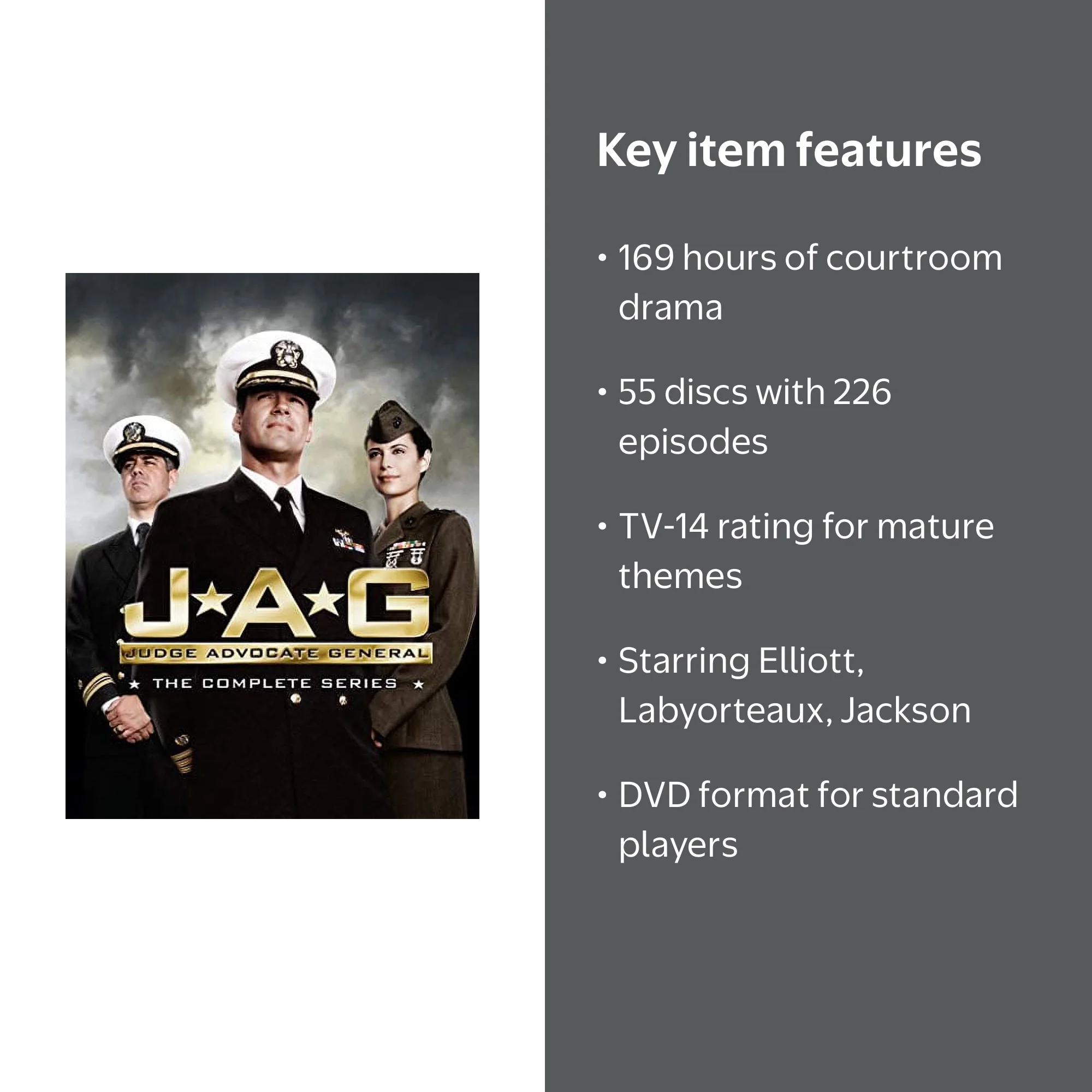 JAG: The Complete Series (DVD), 226 episodes on 55 discs - Walmart.com