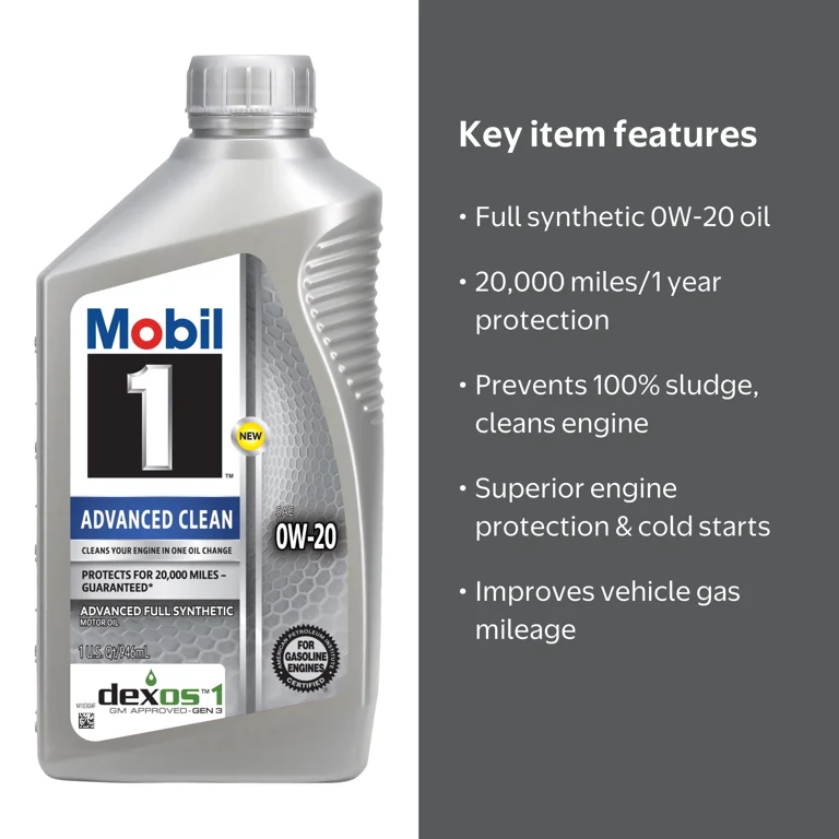 Mobil 1 Advanced Clean Full Synthetic Motor Oil 0W-20, 1 Quart