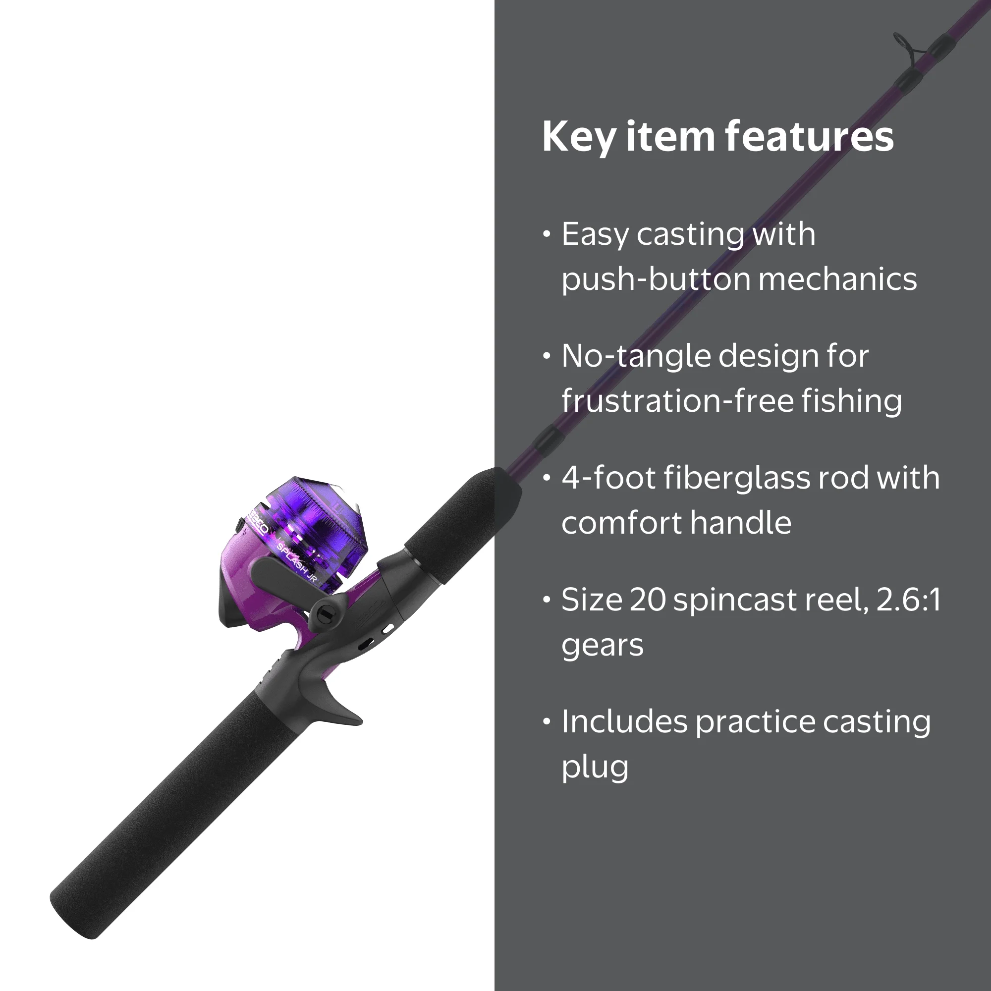 Zebco Splash Jr. Fishing Rod and Reel Combo, 4' Pole, Pink, Ages 6