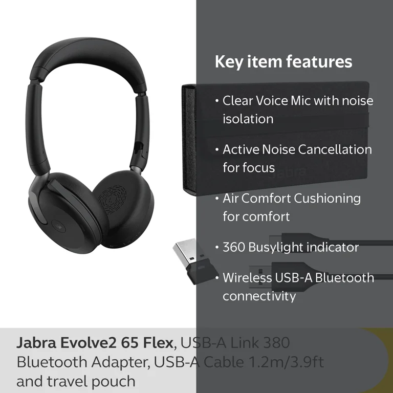 Jabra, Wireless Headset, Evolve2 65 Flex, USB-A MS Stereo