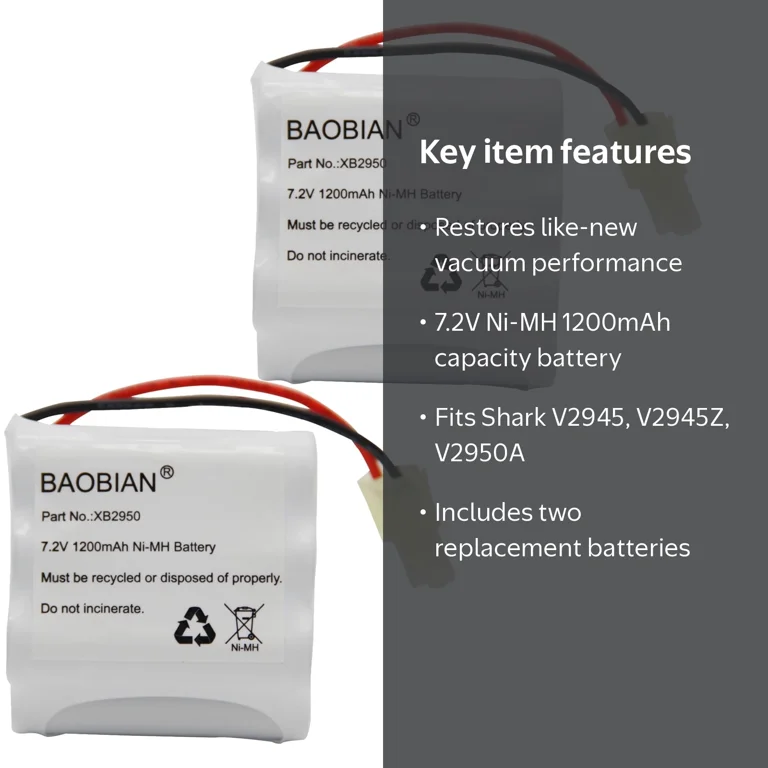 Shark 2 Pack Replacement Battery XB2950 for V2950, V2950A, V2945Z