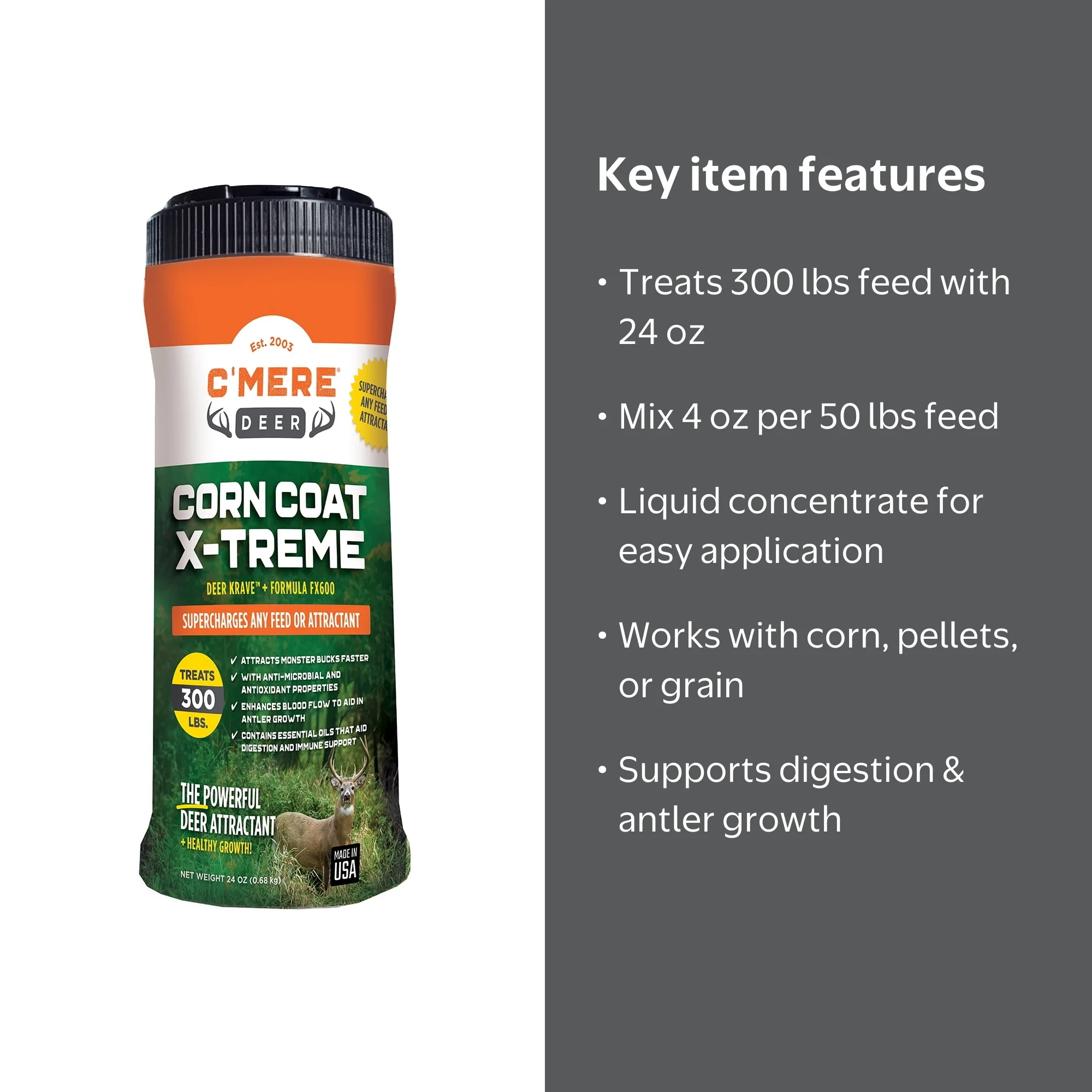 C'Mere Deer Corn Coat X-Treme Deer Attractant, 24 oz – FX600 +