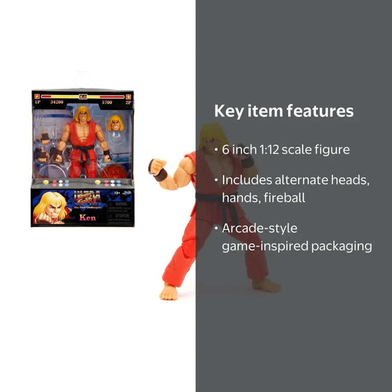 Jada Ultra Street Fighter II Ken Action Figure, 1:12 Scale, 6-Inch