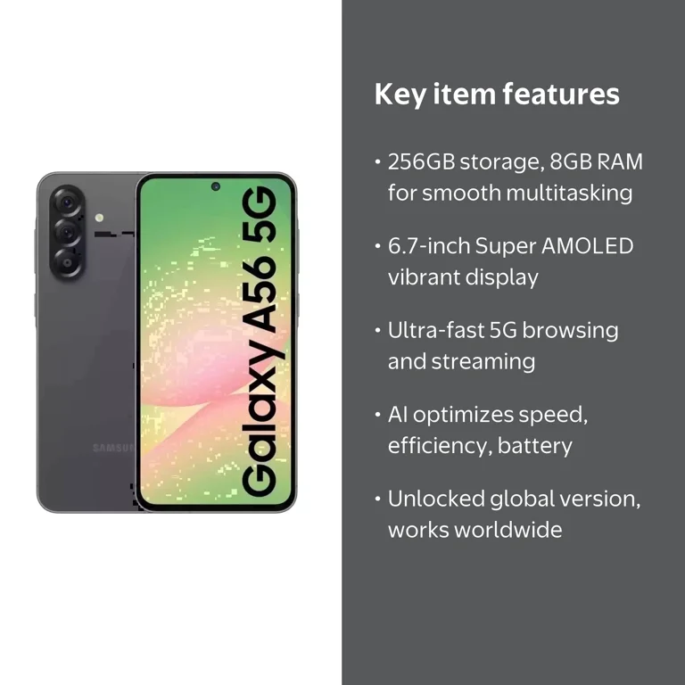 Samsung Galaxy A56 5G AI, 256GB+8GB RAM, Android Smartphone