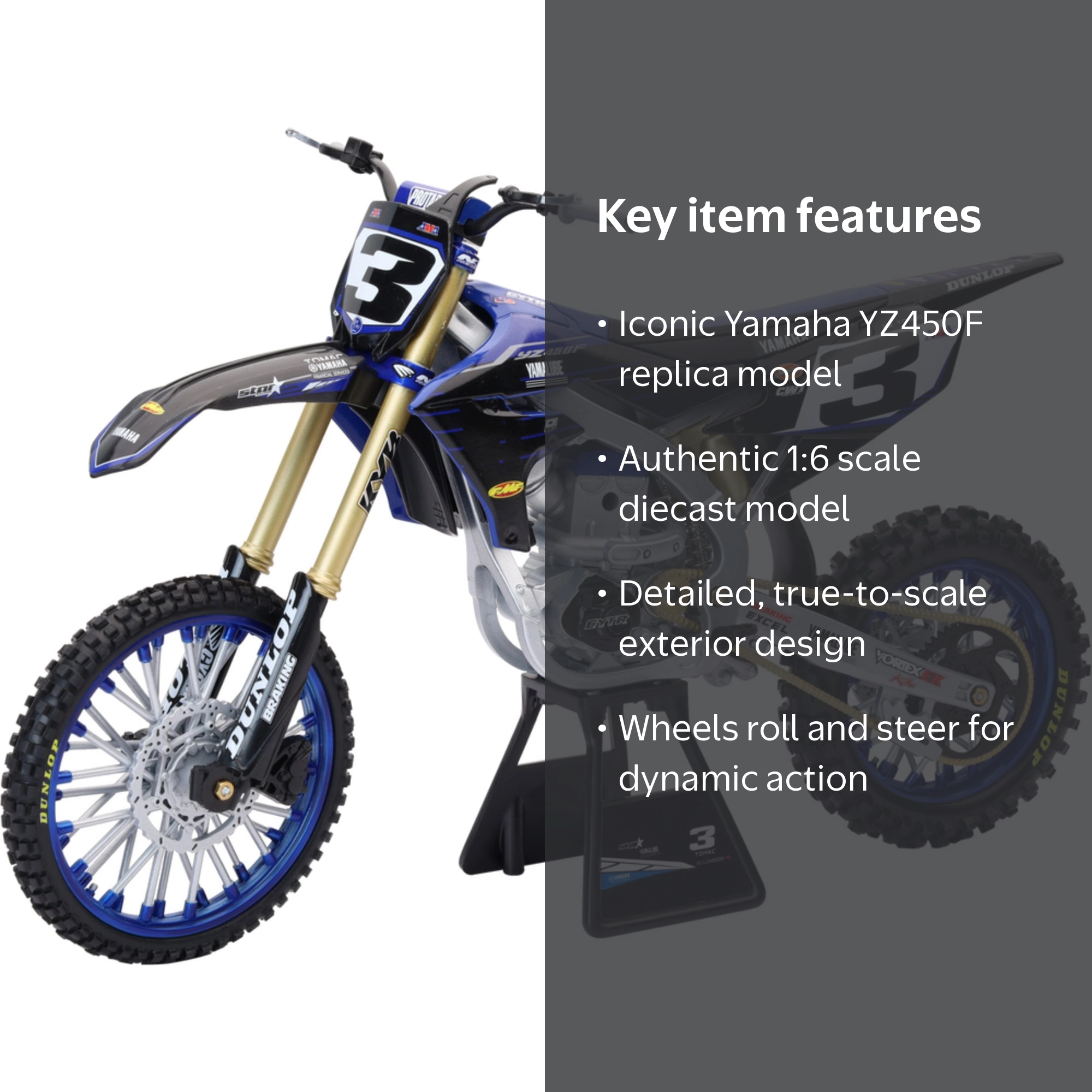 NewRay 1:6 Toy Yamaha Factory Team YZ450F Eli Tomac #3 W/#1 SX/MX