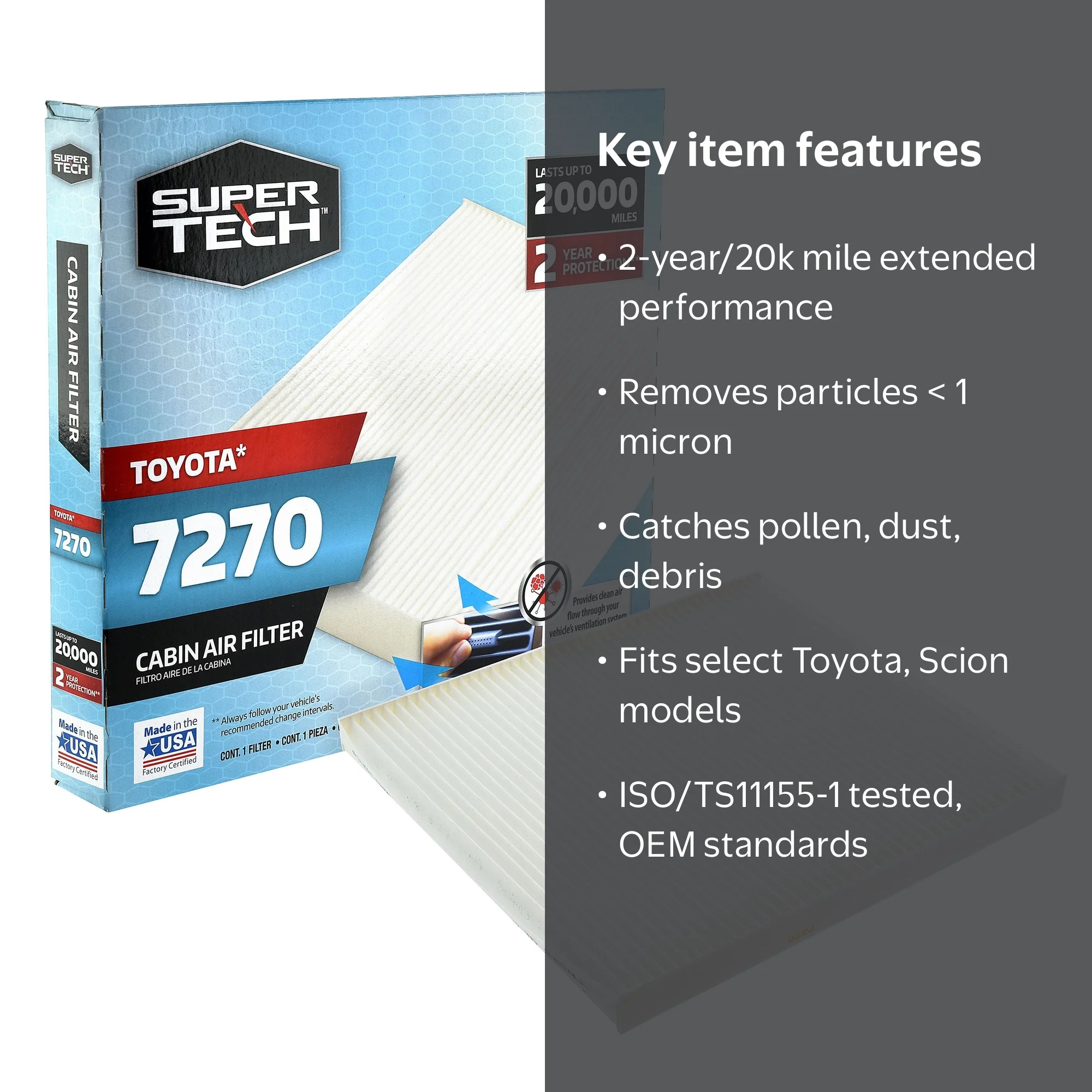 Super Tech Cabin Air Filter 7270 Replacement Dust Pollen Filter