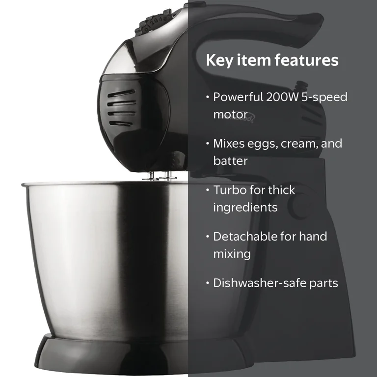 Brentwood, Stand Mixer, SM-1153, 5-Speed + Turbo, Black - Walmart.com