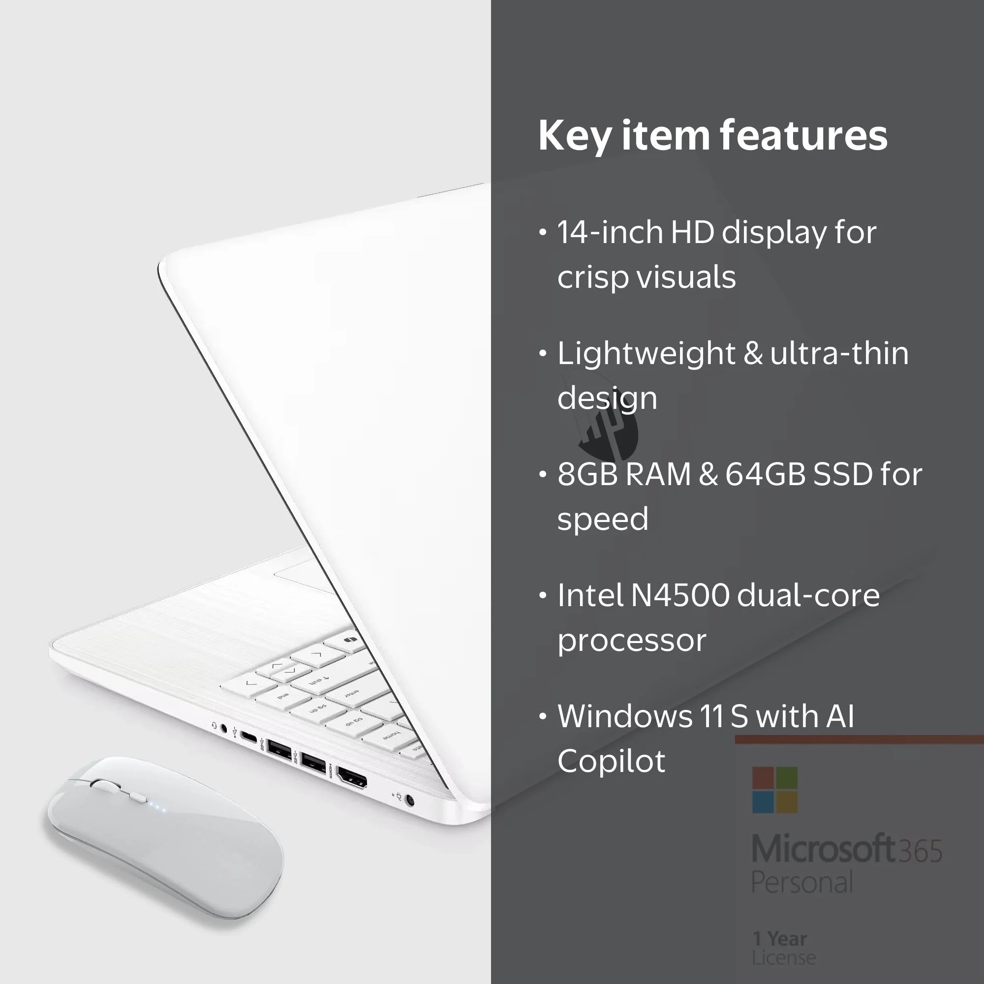 HP 14 inch Laptop Ultra Thin, Microsoft Office 365 included, Intel