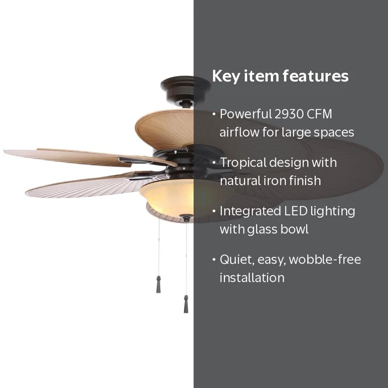 Hampton Bay Havana 48 in. LED Natural Iron Ceiling Fan with Light