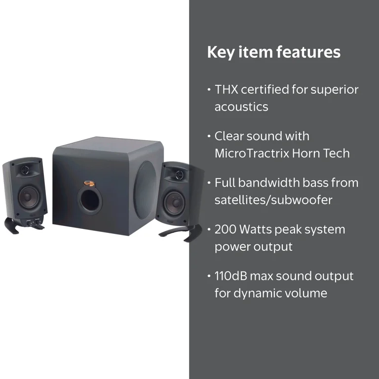 Klipsch ProMedia 2.1 Computer Subwoofer Speaker System, 160 W RMS