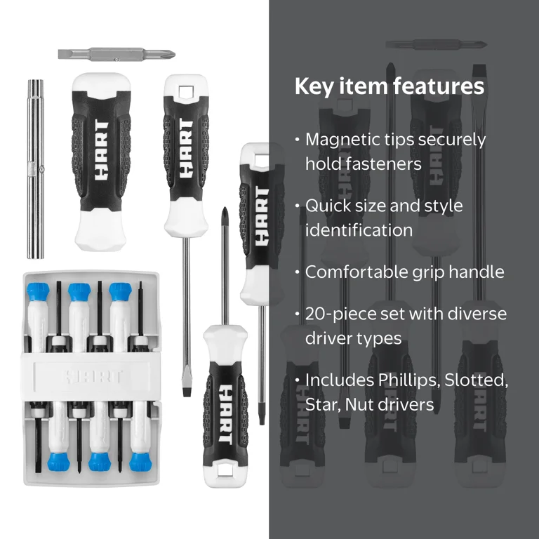 HART 20-Piece Magnetic Screwdriver Set with Comfort Grip - Walmart.com