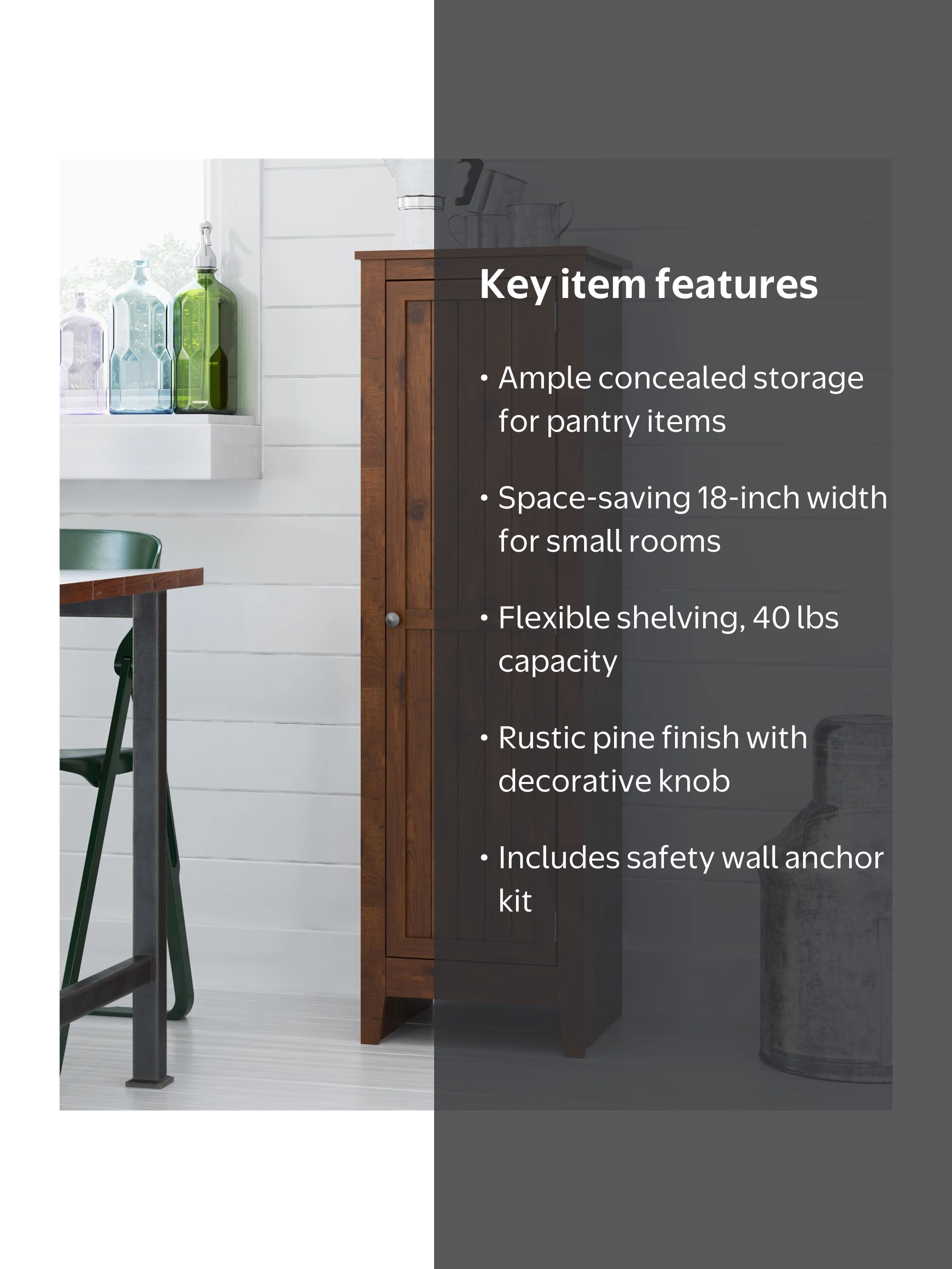 Ameriwood Home Milford Single Door Storage Pantry Cabinet, Old