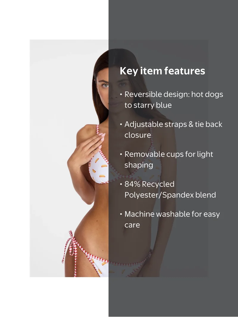 No Boundaries Hot Dog Reversible Bikini Top, Women's XXS-XXL