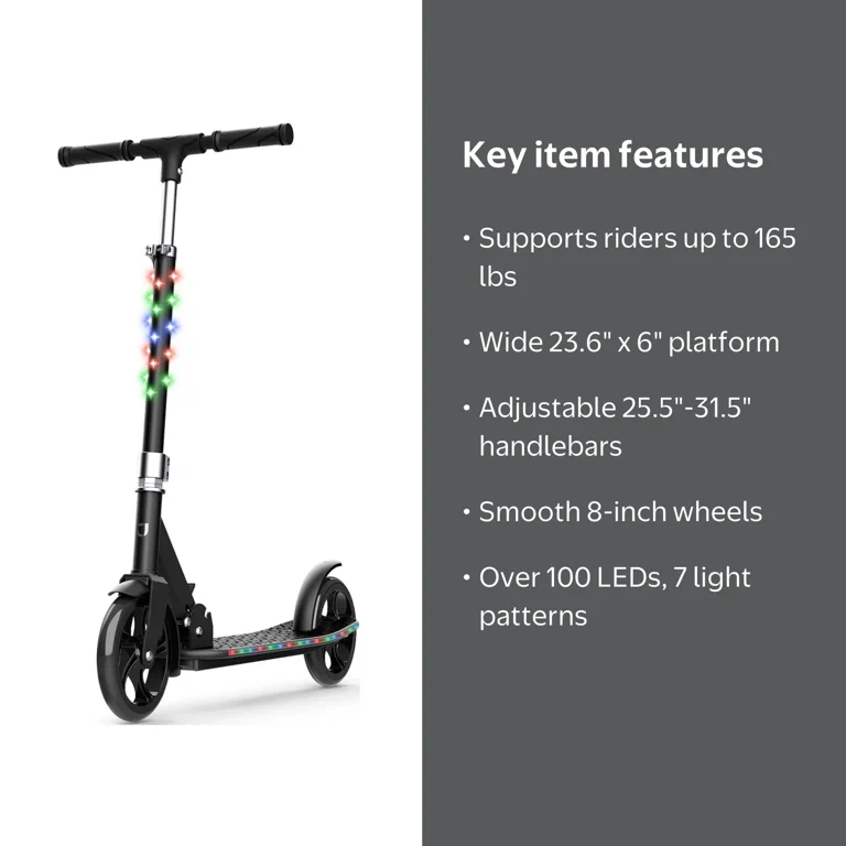 Jetson Jupiter Jumbo LED 2-Wheel Kick Scooter, Black, for Kids