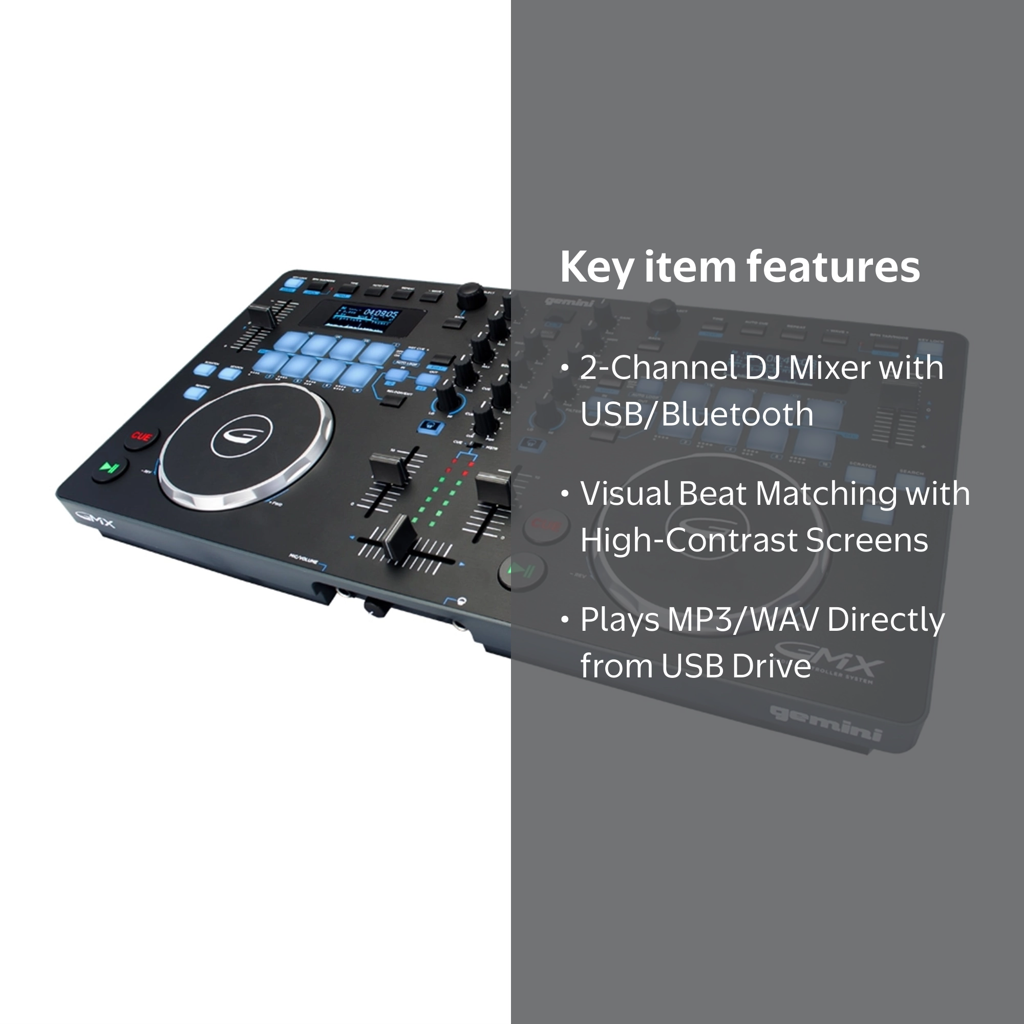 Gemini Sound GMX Professional 2-Channel DJ Mixer, USB Input
