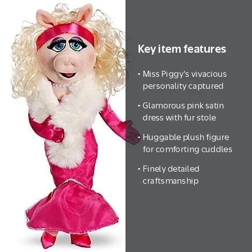Disney Miss Piggy Plush, Pink Satin Dress, Fur Stole, Muppets