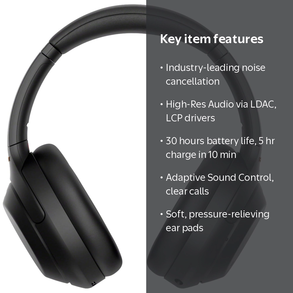 Sony WH1000XM4/B Noise Cancelling Wireless Headphones with Mic