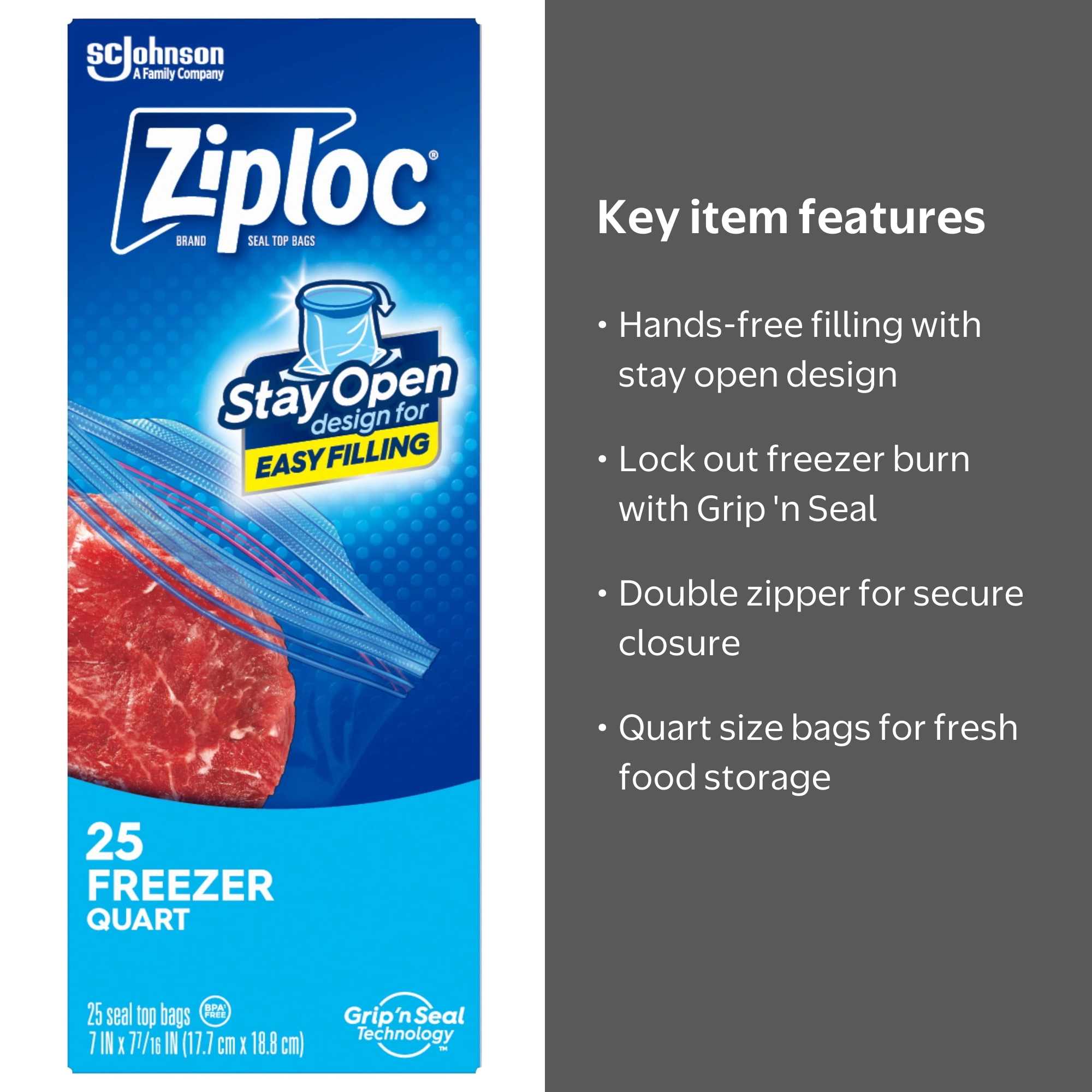 Ziploc® Quart Size Freezer Bags with Grip 'n Seal Tech