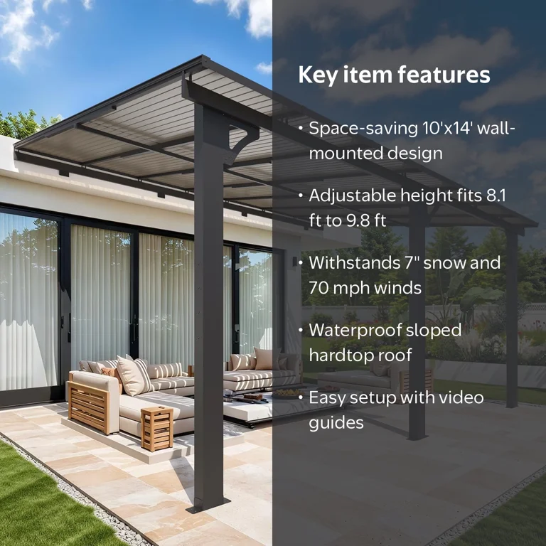 AECOJOY 10' x 14' Wall-Mounted Hardtop Gazebo Outdoor Aluminum