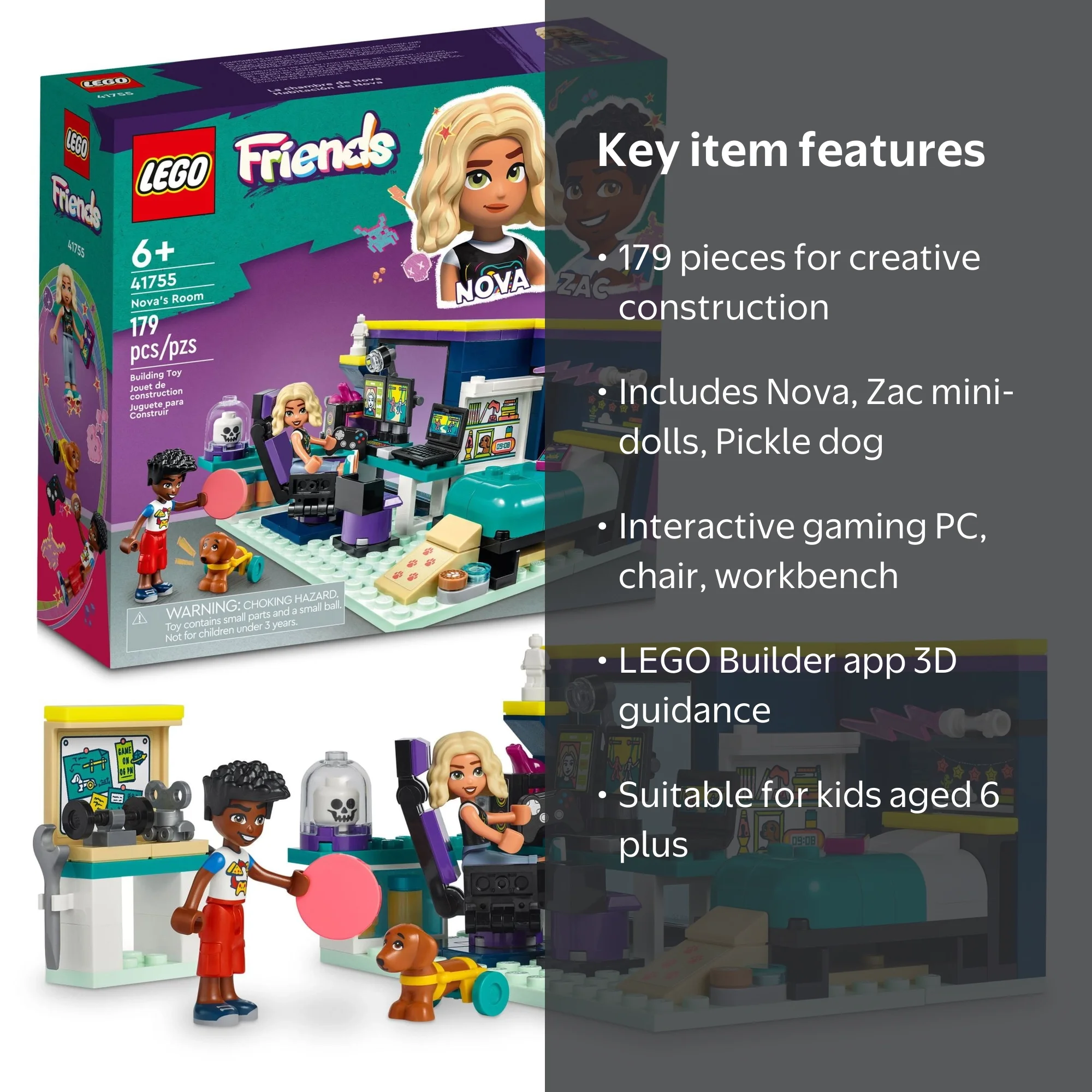 LEGO Friends Nova's Room Playset 41755, Gaming Themed Bedroom with