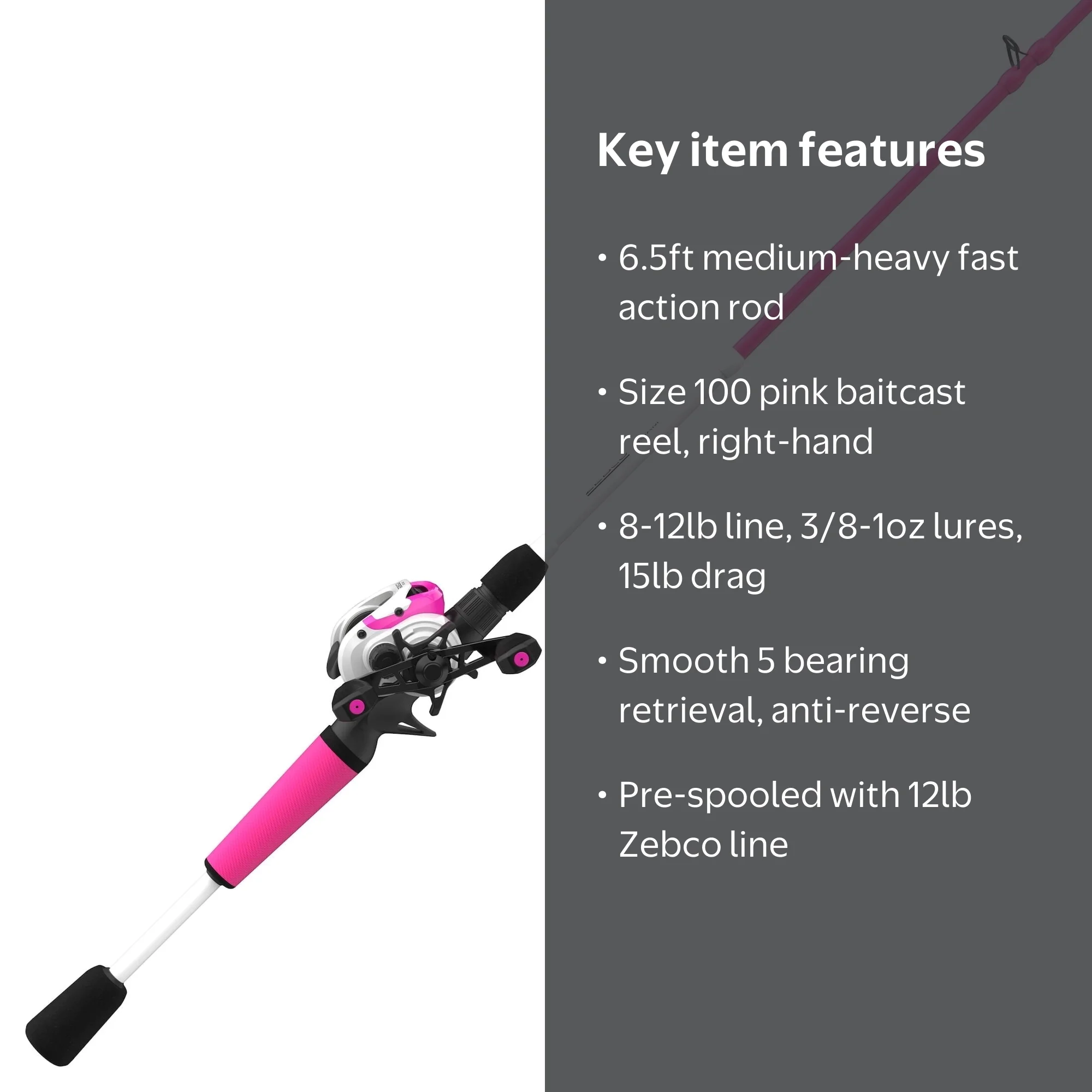 Zebco Roam Baitcast Reel and Fishing Rod Combo, 6-Foot 6-Inch Rod