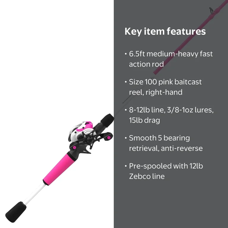Zebco Roam Baitcast Reel and Fishing Rod Combo, 6-Foot 6-Inch Rod