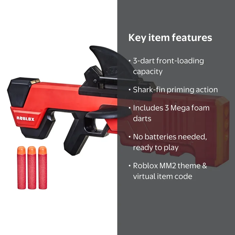 Nerf Roblox MM2 Shark Seeker Dart Blaster, 3 Mega Darts, Shark Fin