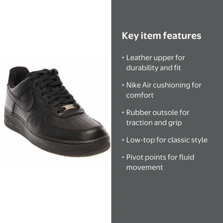 Nike, Air Force 1 '07, 315122-001, Black Leather, Mens - Walmart.com