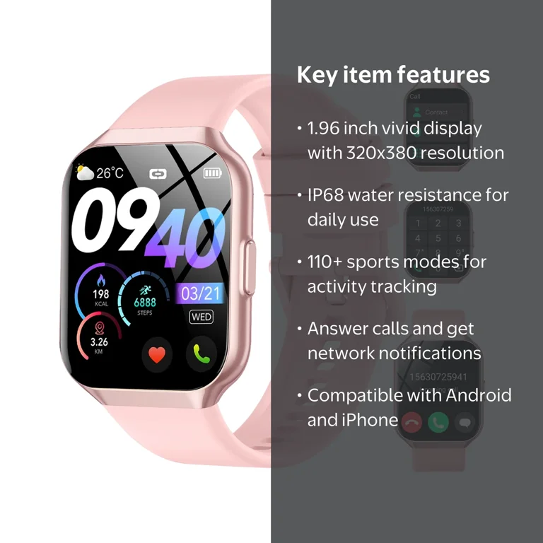 Smart Watch Fits for Android and iPhone 1.96'' Smartwatch for Men