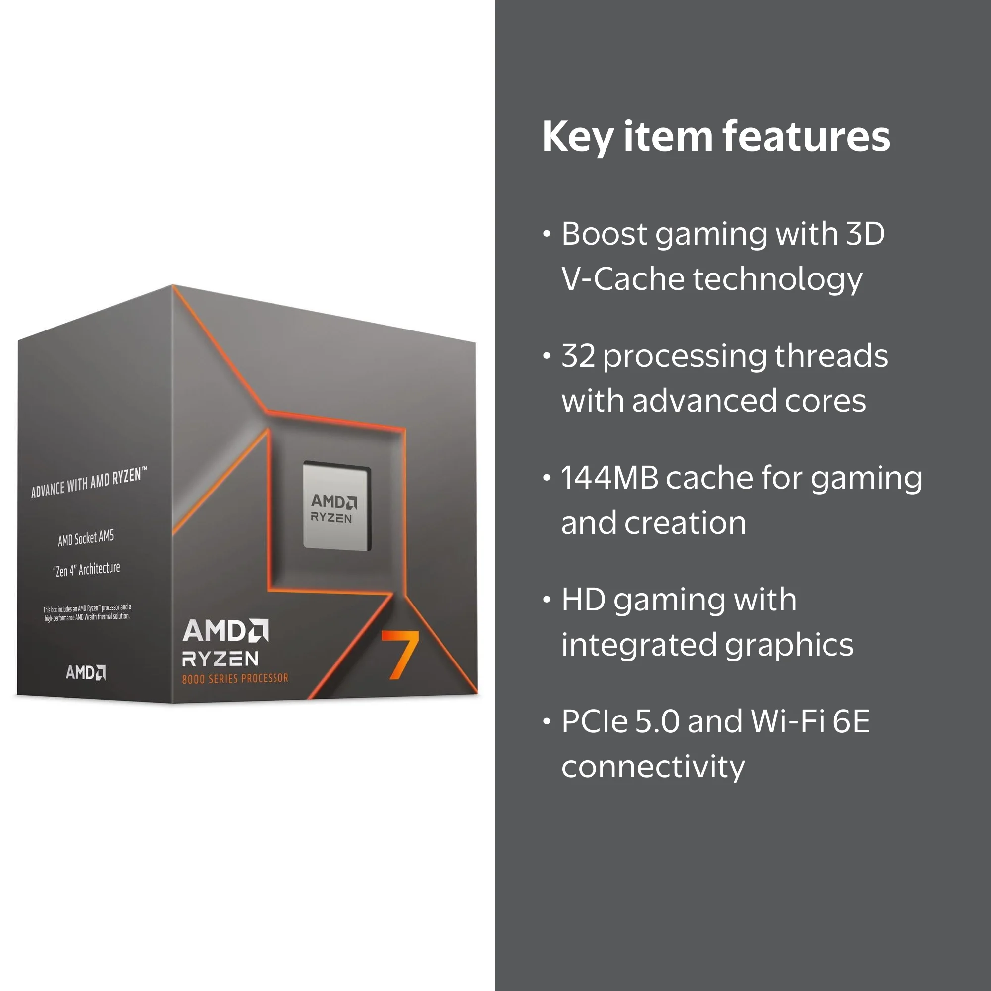 AMD Ryzen 7 8700F Processor, 8-Core, Silver, Built-in Graphics