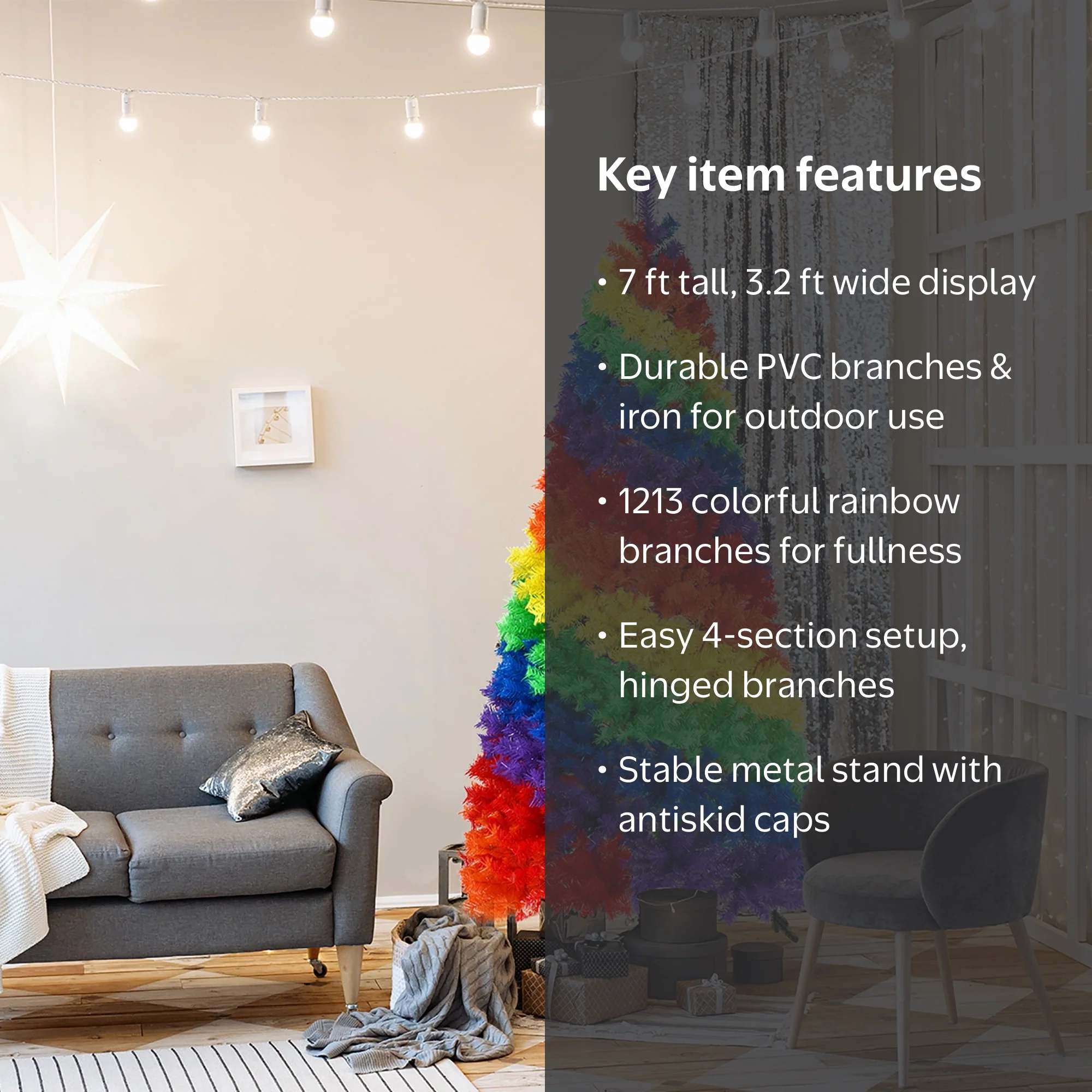 Costway, Rainbow Christmas Tree, 7Ft, 1213 Tips, Colorful Rainbow