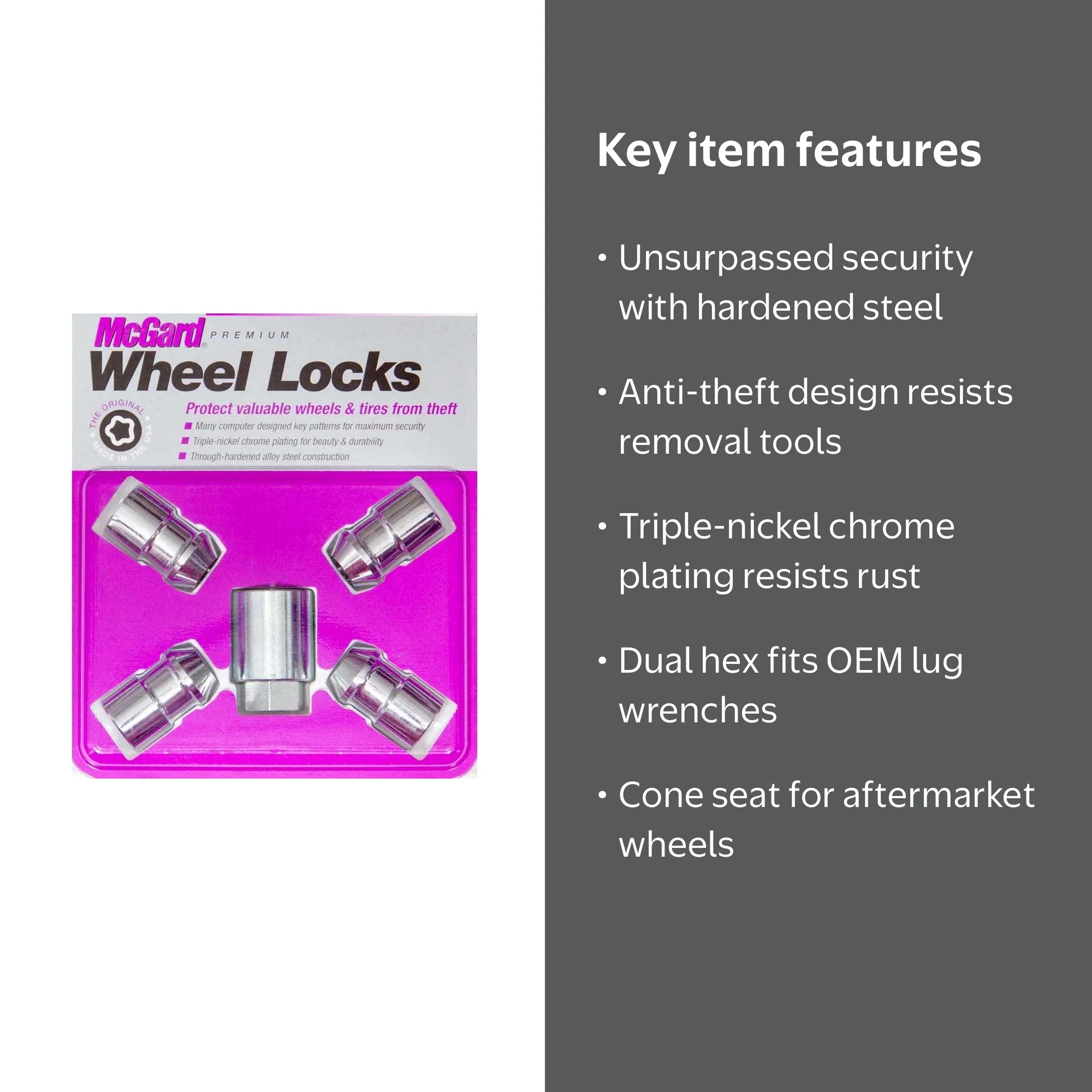 McGard Chrome Wheel Locks, M12 x 1.5, Set of 4 + 1 Key for 2021