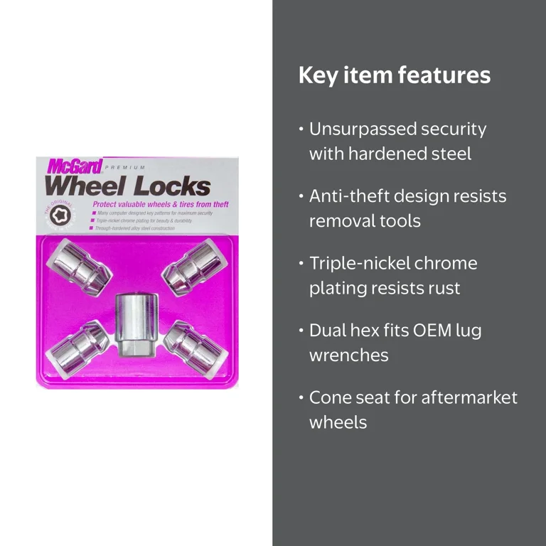 McGard Chrome Wheel Locks, M12 x 1.5, Set of 4 + 1 Key for 2021