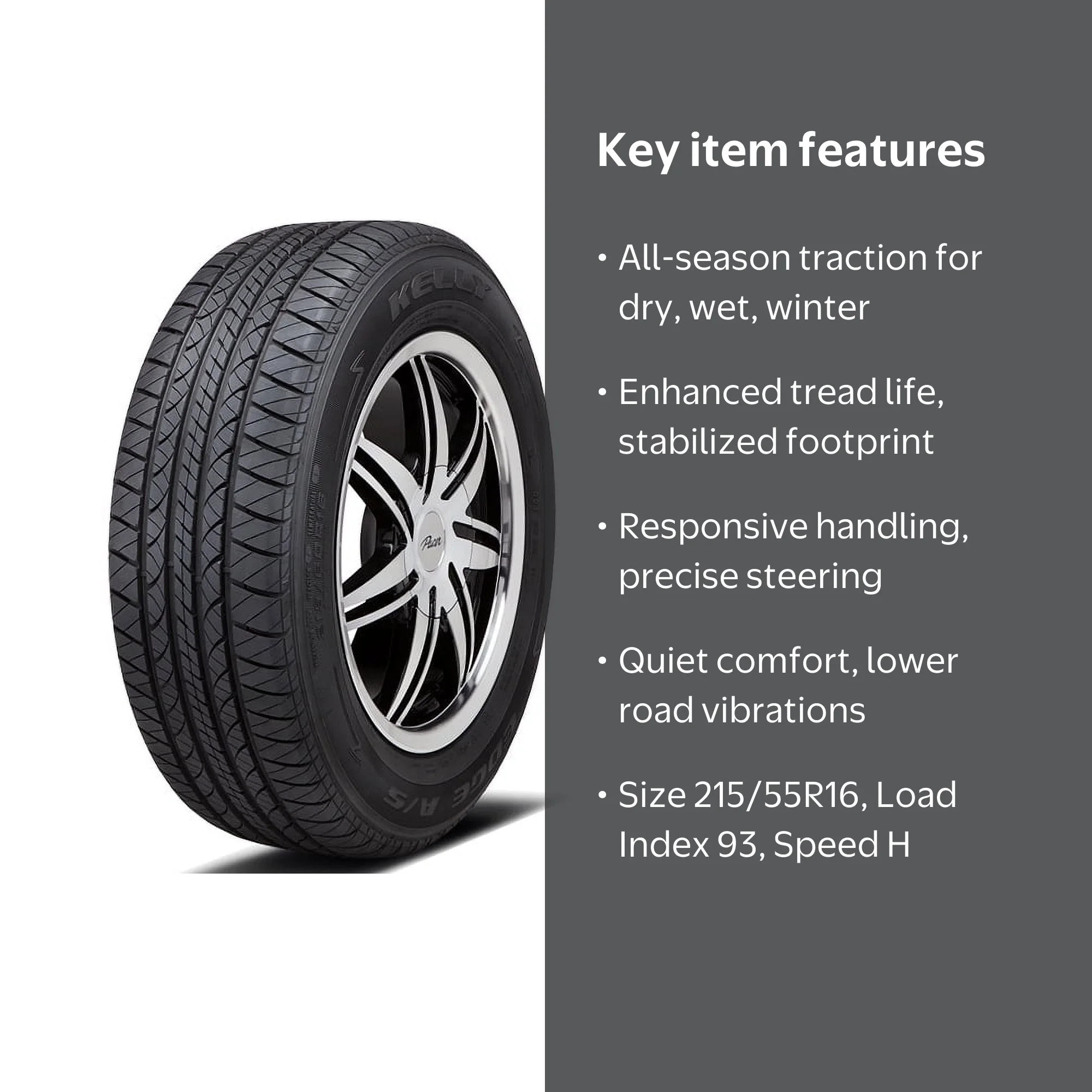 Kelly Edge A/S 215/55R16 93H Tire for Passenger Vehicles & SUVs