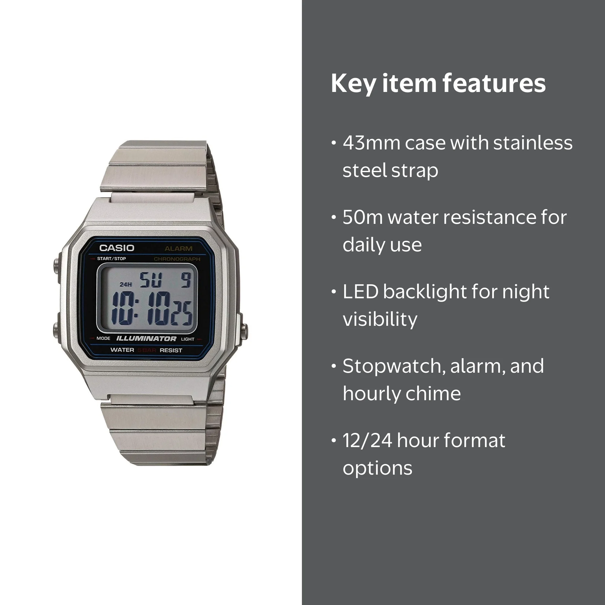 Casio, Men's Classic Quartz Watch, B650WD-1ACF, Stainless Steel