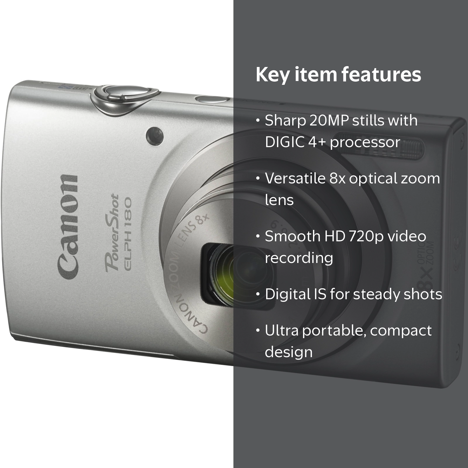 Canon Powershot Elph 180 Digital Photo Compact Point Silver Camera