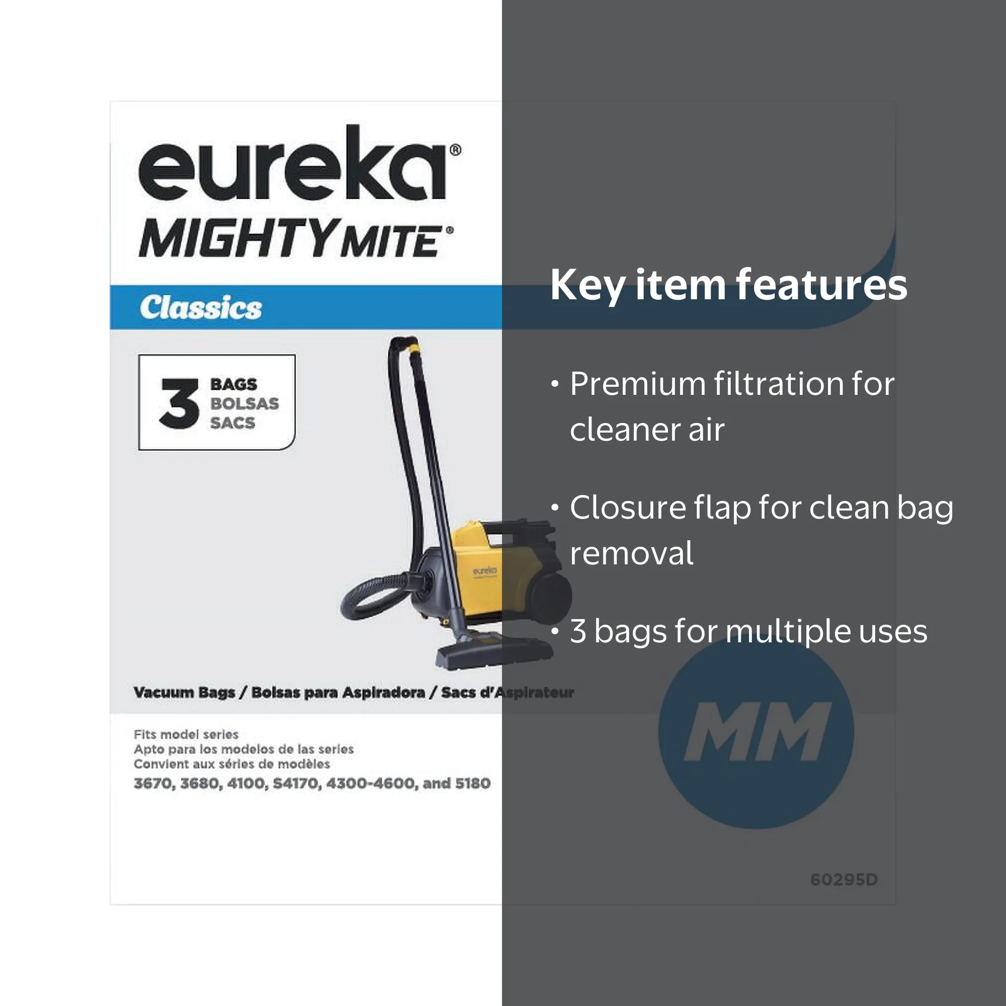 Eureka 60295D Mighty Mite Canister Vacuum Disposable Bags, 3-Pack