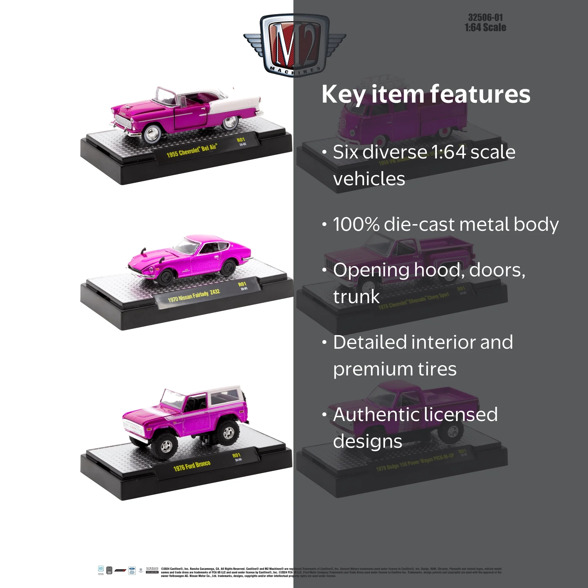 M2 Machines Auto-Thentics (Six-Pack) 1:64 Scale Diecast Toy Cars
