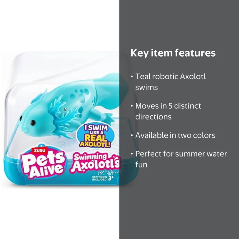 Animal Water III 紫色 LEDライト付き ZURU, Pets Alive Swimming Axolotl, Teal Robotic Pet, Water-Active