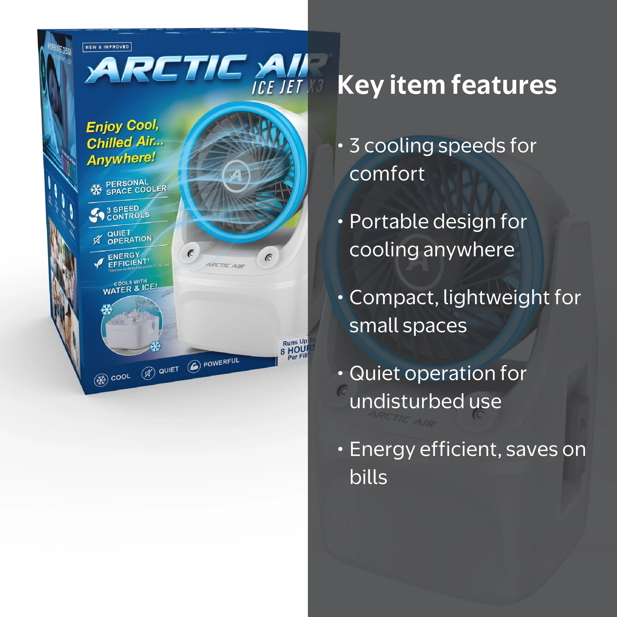 Arctic Air Ice Jet X3 Air Cooler, 3 Speed Portable Cooler with LED
