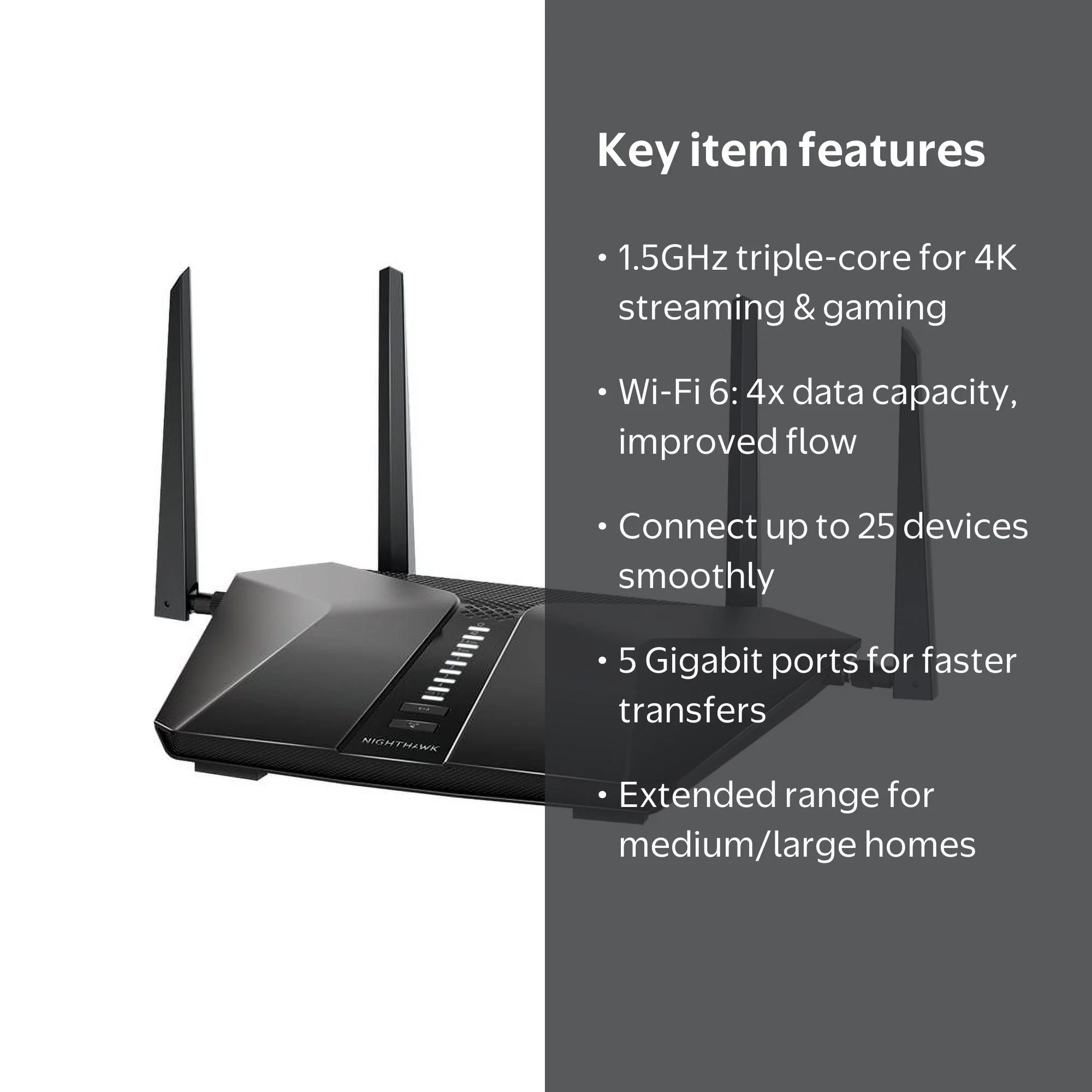 NETGEAR AX5400 WiFi Router, RAX50-100NAS, AX6 6-Stream WiFi 6, 1.5