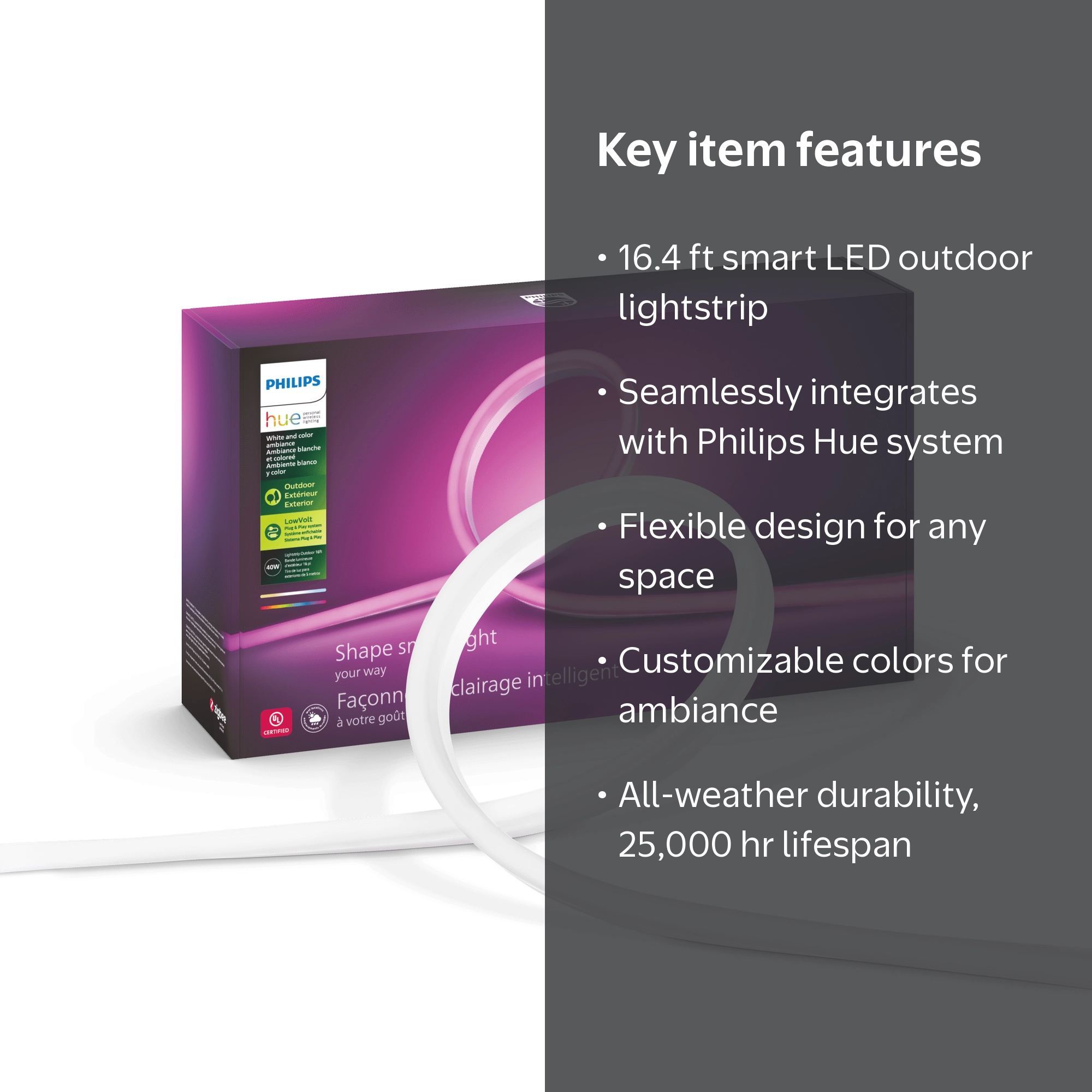 Philips Hue Outdoor Lightstrip Integrated LED Ble 16.4 feet, White