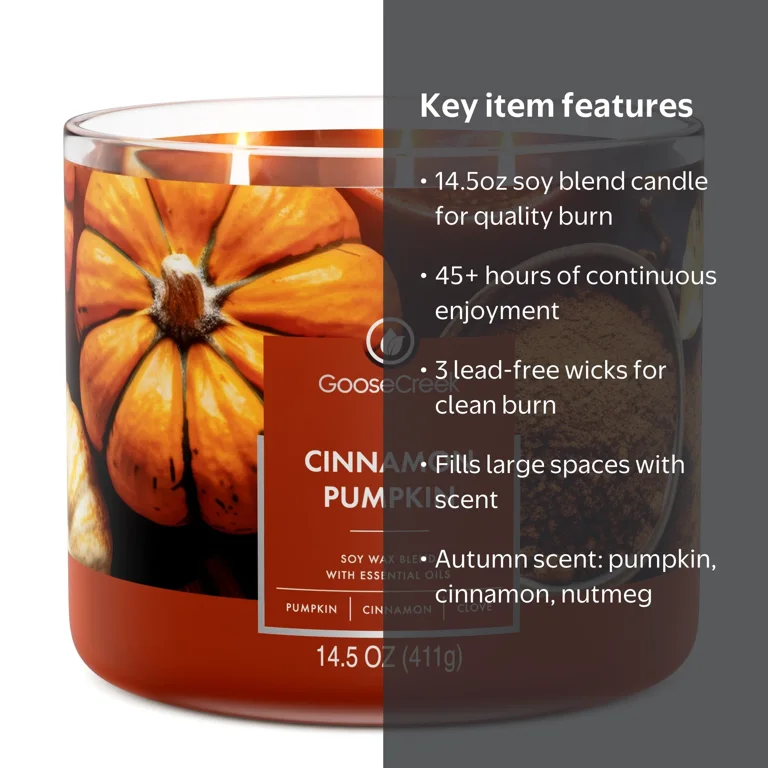 Goose Creek 3-Wick Cinnamon Pumpkin Scented Jar Candle, 14.5oz