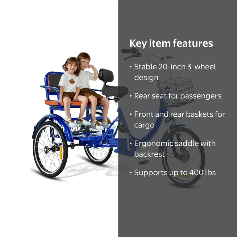 Akaber, Adult Tricycle, Type A, Blue with Extra Rear Seat