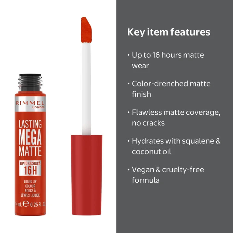 RIMMEL Lasting Mega Matte Liquid Lipstick, 920 Scarlet Flames